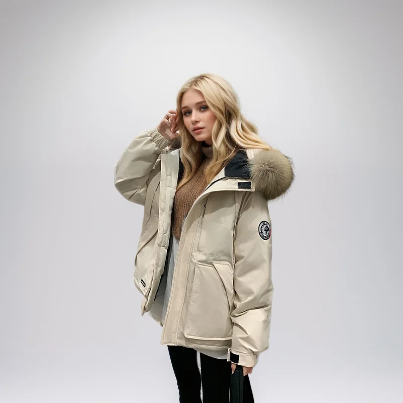 Giacca invernale imbottita da donna ispessita Tasche in tinta unita Cappotto con cappuccio rifinito in pelliccia sintetica per donna Giacca trapuntata da donna corta