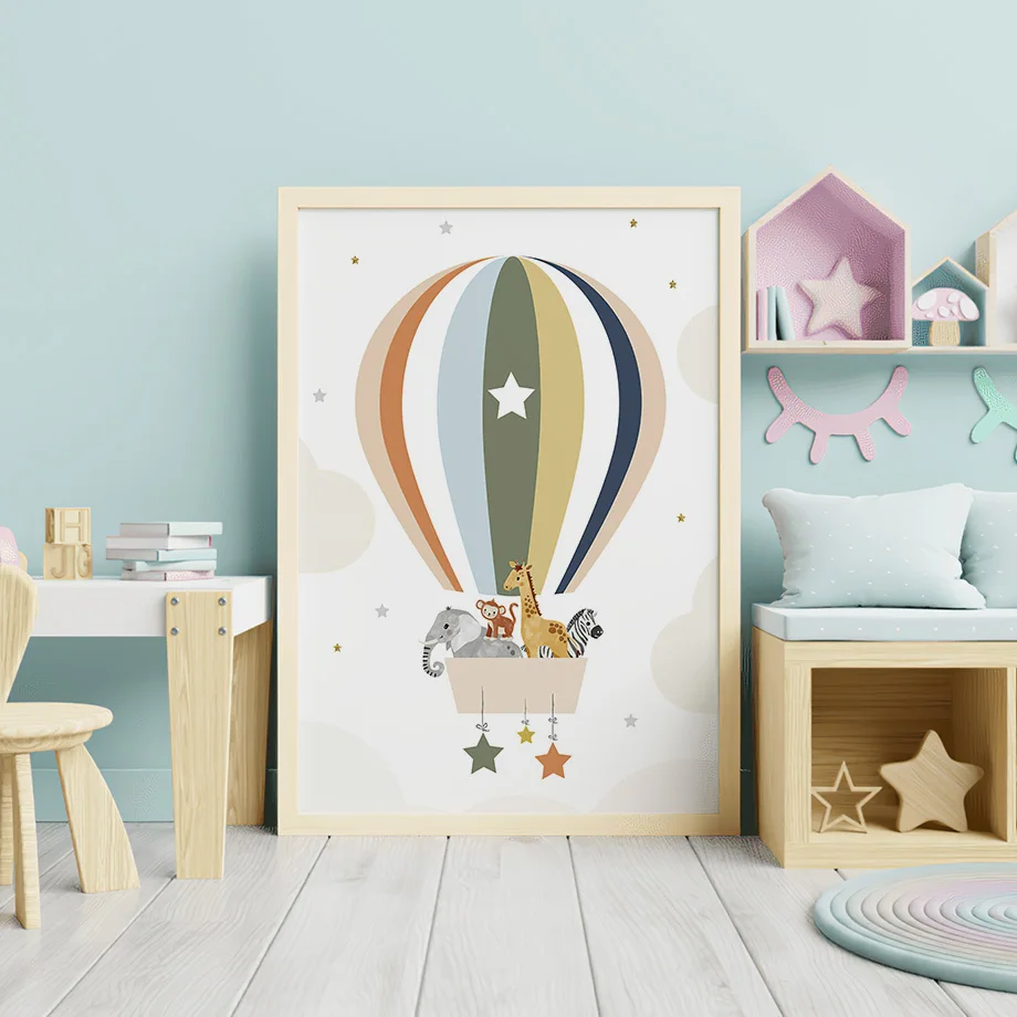 Unframe Giraffe Tiger Elephant Rainbow Hot Air Balloon Wall Art Canvas Painting Animals Posters And Prints Pictures Baby Kids Ro