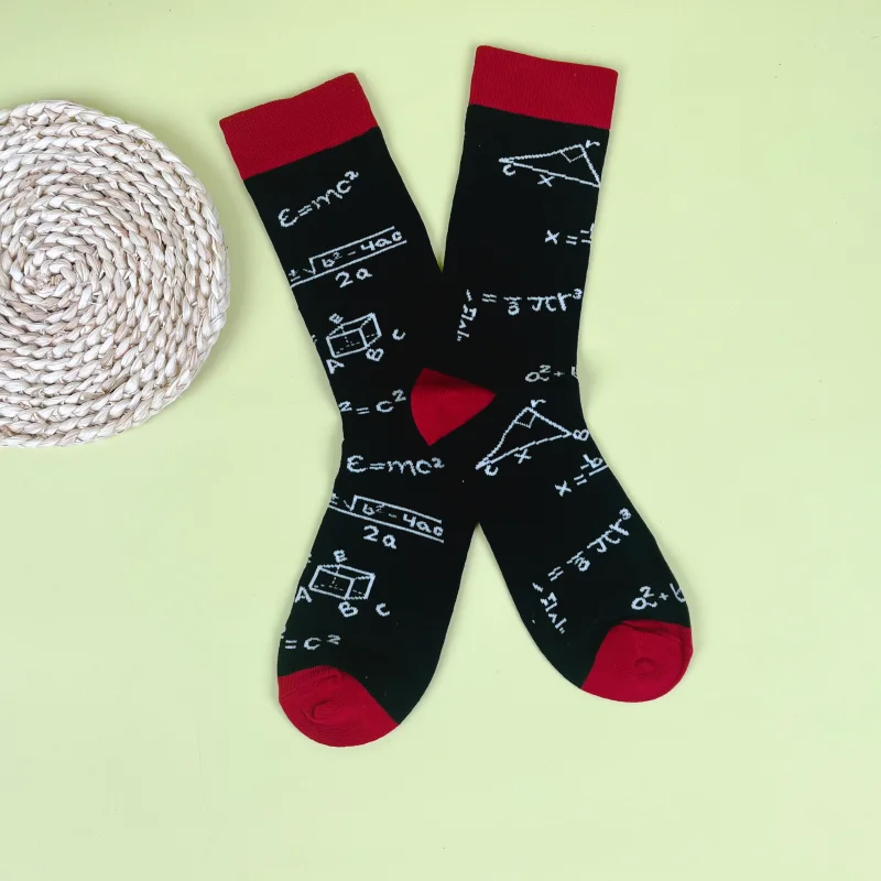 1 Pair Science Math Pattern Crew Socks, Novelty Funny Socks For Unisex,Suit In All Seasons