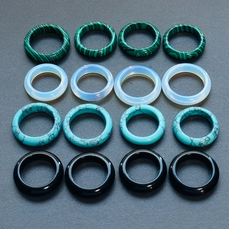 5pcs/lot Synthetic Opal Malachite Turquoise Black Glass Ring Band Man‑made Stone Stackable Finger Run Ring Jewelry Decoration