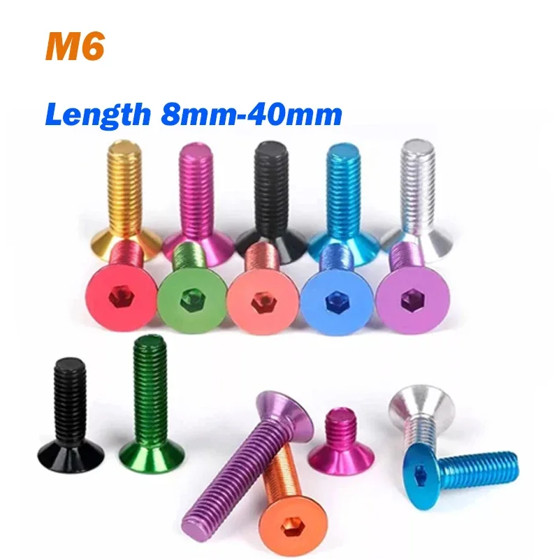 5Pcs Colored Screws M6 Length 8mm-40mm Aluminum Alloy 7075 Countersunk Bolts DIN7991 Allen Socket Screws Anodized DIY Model