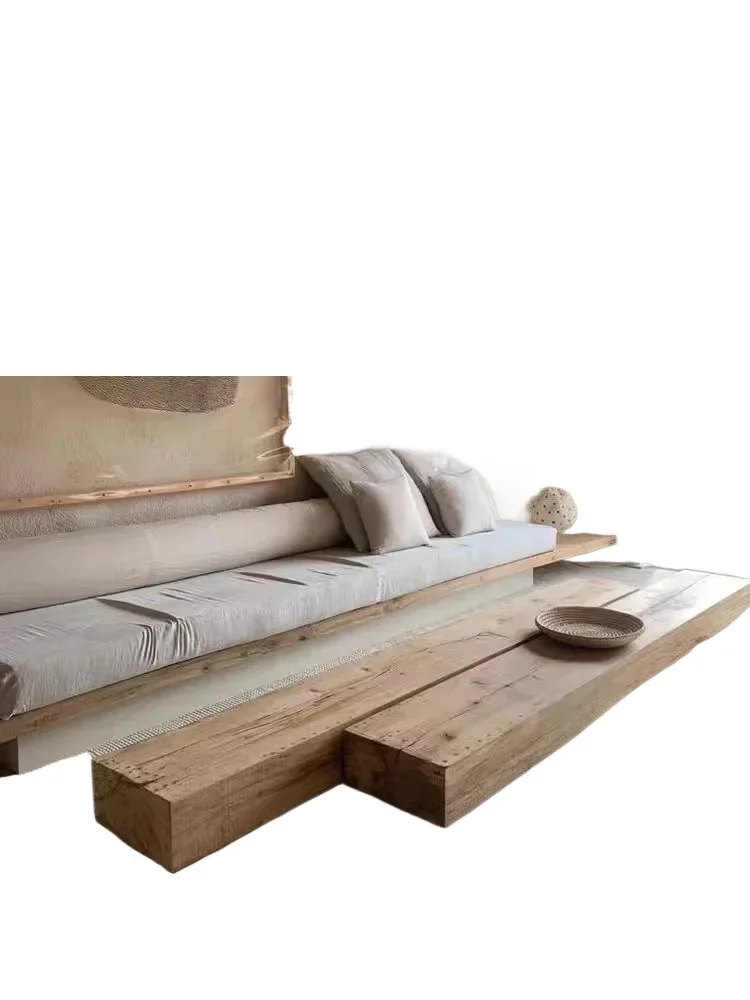 Tavolino da caffè wabi-sabi wind log, molo intero in legno massello per la casa del soggiorno, negozio di abbigliamento per sala espositiva in famiglia