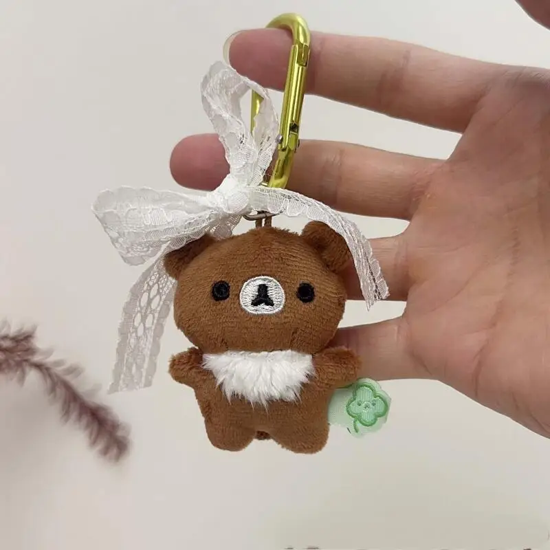 Cartoon Mini Rilakkuma Clover Plush Toys Backpack Pendant Anime Peripheral Keychain Soft Stuffed Doll Decoration Friends Gifts