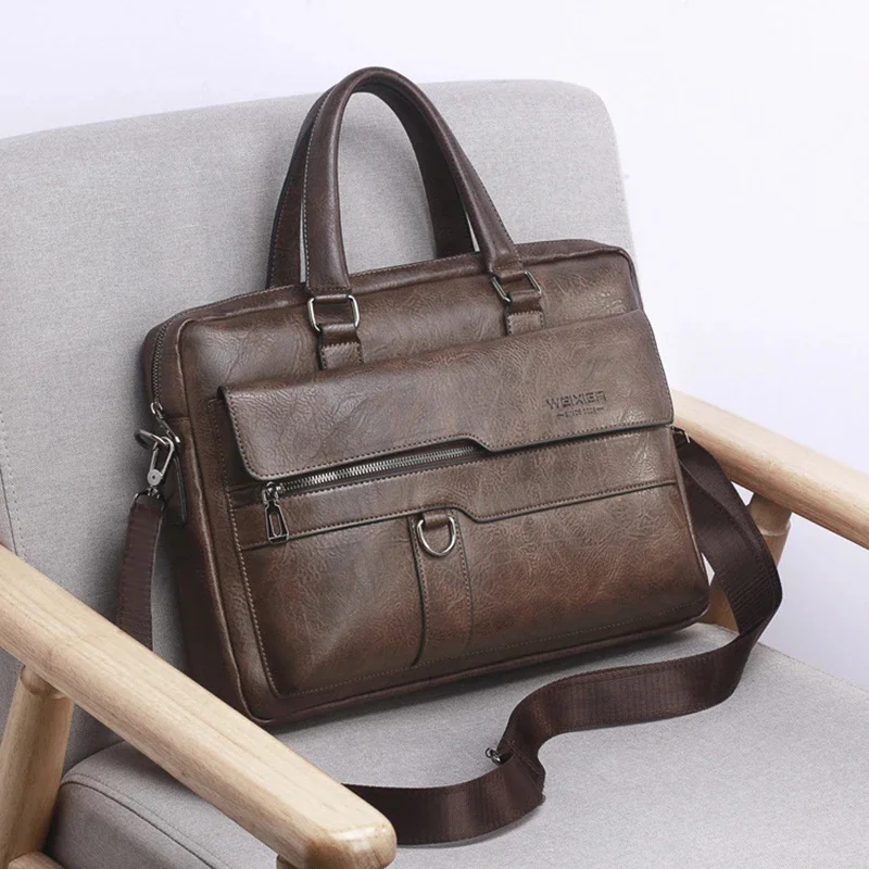 Men'S Briefcase Laptop Bag PU Leather Vintage Handbags Shoulder Business Tote Messenger Breifcases Wallets Crossbody Male