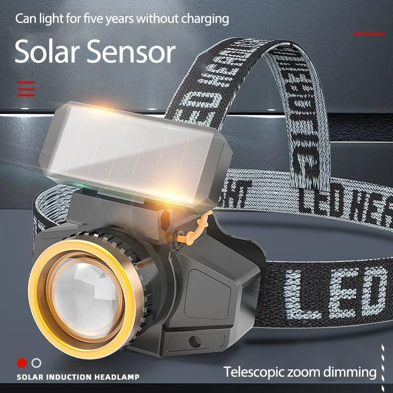 Solar Charging Sensor Headlamp Powerful USB Rechargeable Induction Headlight Emergency Torch for Outdoor Camping