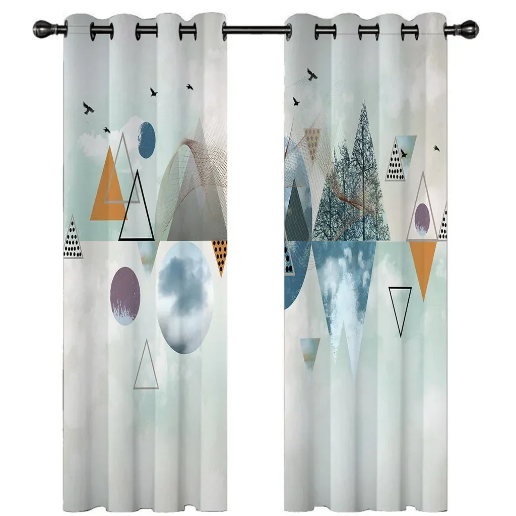 

HUANZHUANG Extra Long Curtains Nordic Geometric Background Print Thermal Insulated Eyelet Ring Top Window, Blackout Curtains