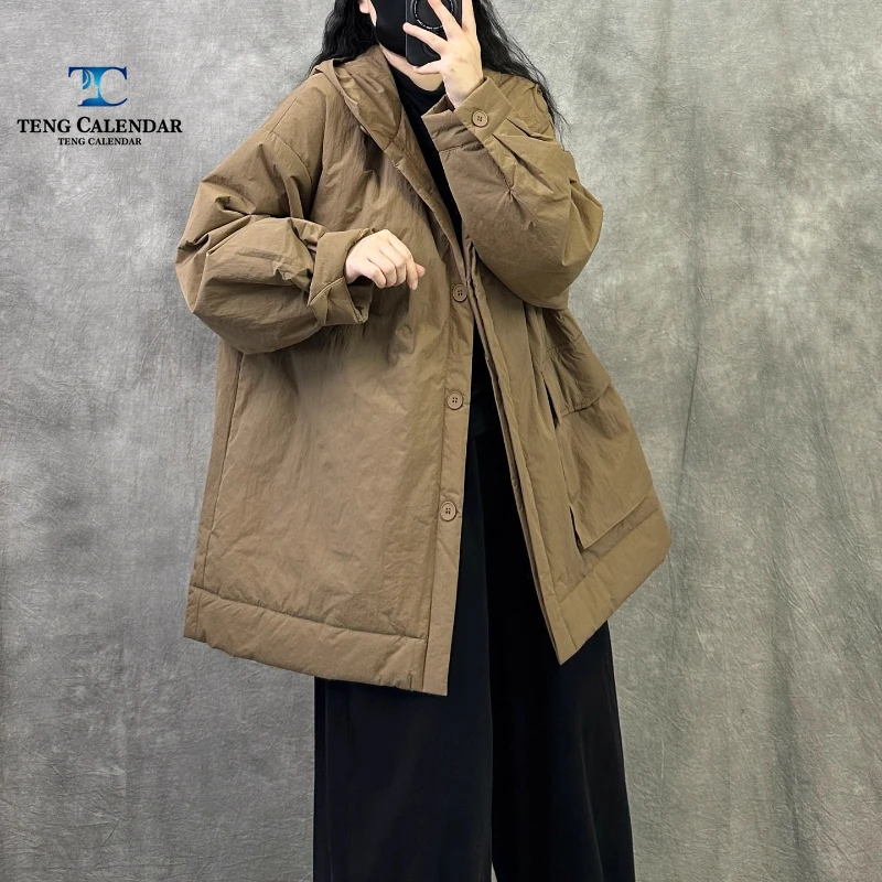 

Autumn and Winter Long Cotton Jacket, Casual Loose Large Pocket Oversized Jacket, Women's 2025 New Style