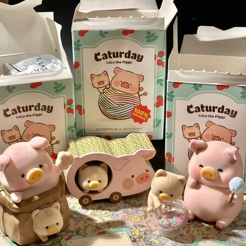 

New Genuine Lulu Pig The Caturday Series Blind Box Cute Flocked Piggy Anime Figure Desktop Decoration Collection Surprise Gift