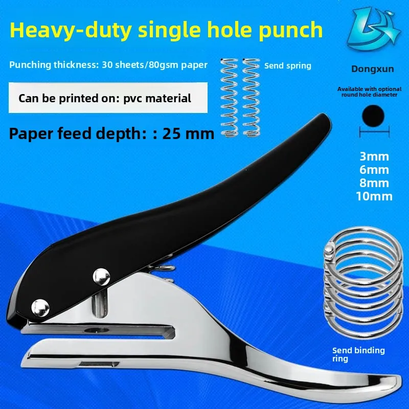 Heavy Duty Single Hole Punch Plier with 3 mm to 10 mm Round Hole Dies, Handheld Metal Hole Puncher for PVC Cards, Paper Tags