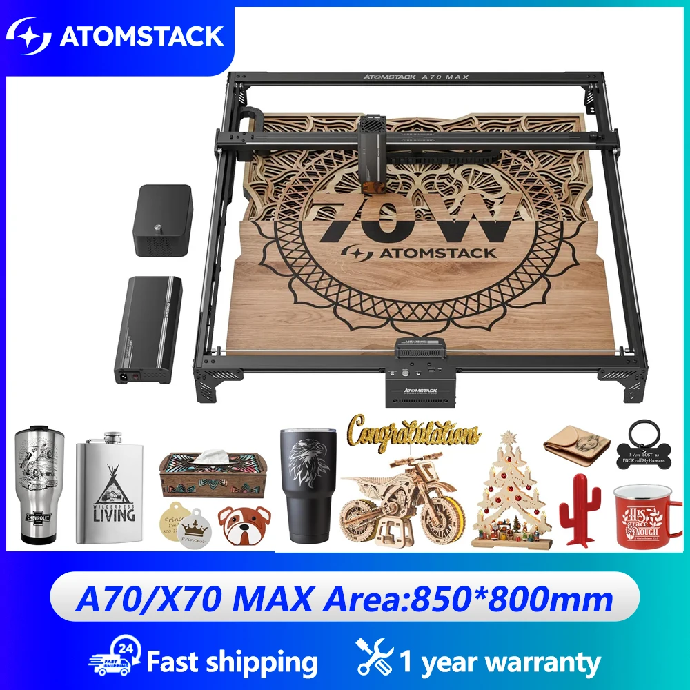 

Atomstack X70 A70 Max 70W Laser Output CNC Laser Engraving Machine Auto Focus for Wood MDF Metal Acrylic Marble Glass Cutting