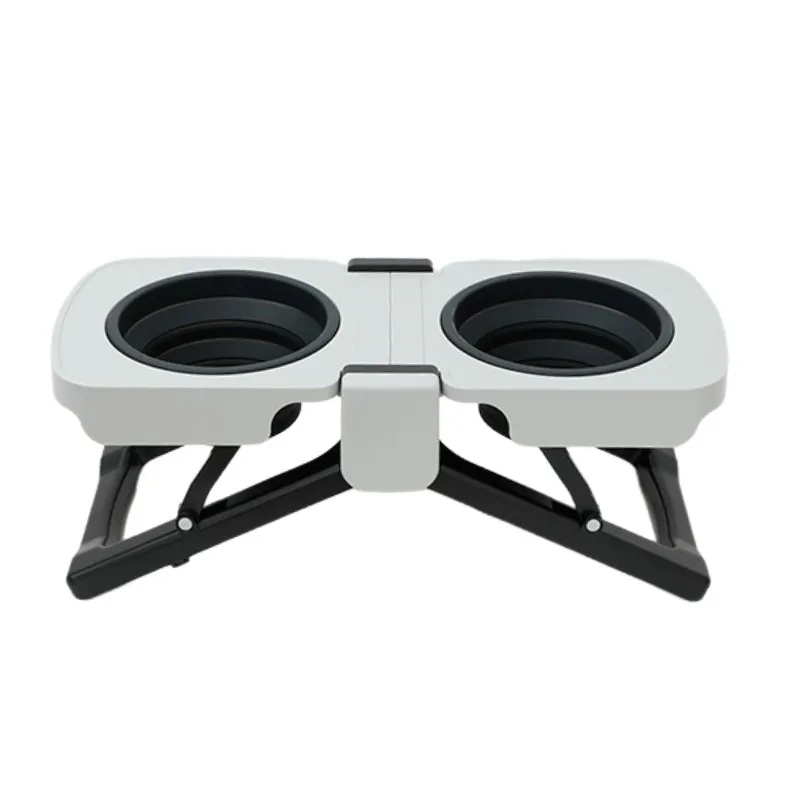 

Foldable Pet Dining Table | Dual Silicone Bowls Portable Feeder for Cats & Dogs Home & Travel Use