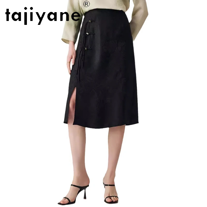 

TAJIYANE 51% Mulberry Silk Skirts for Woman Elegant Vintage Black Skirt New Arrivals Summer Fashion Women Clothing Юбка Женская