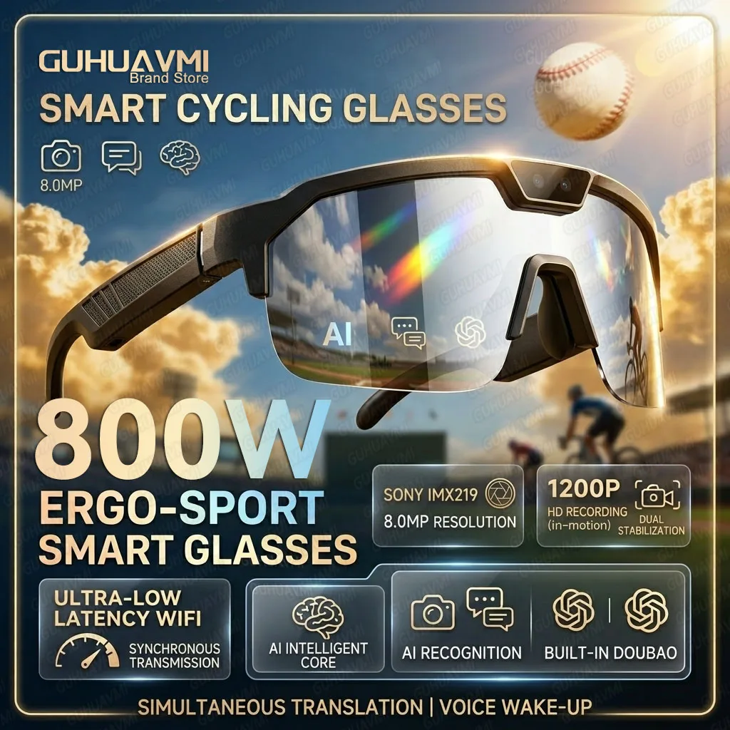 

Smart Glasses 1200P HD Video Camera 8MP Sensor 30MP Photo WiFi Sync Bluetooth 5.3 Audio Sunglasses Anti-shake Dual Mic Noise ENC