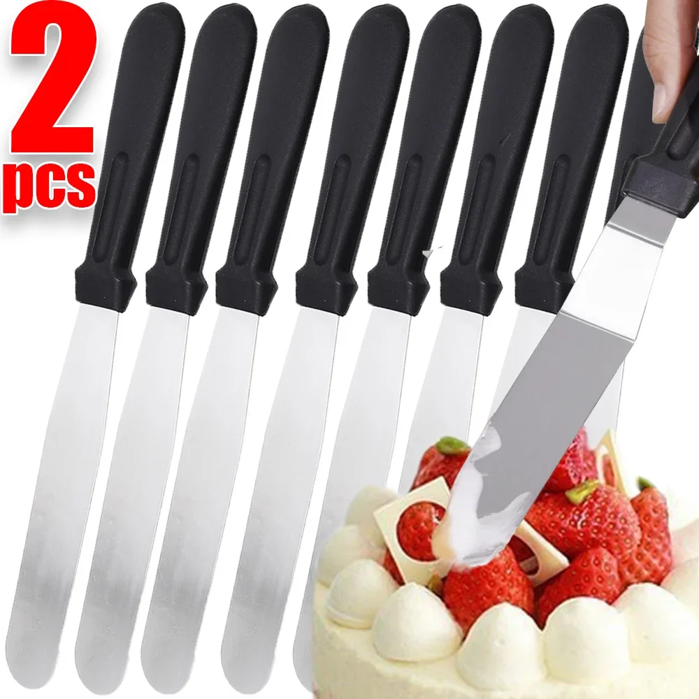 

2-1PCS Stainless Steel Cake Spatulas Plastic Handle Cream Jam Butter Spatulas Portable Kitchen Dining DIY Baking Pastry Gadgets