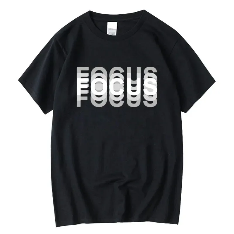 Summer Men's Cotton Blend High Quality Casual Sports Loose Oversized Funny Focus Print Round Neck Short Sleeved T-shirt Tops