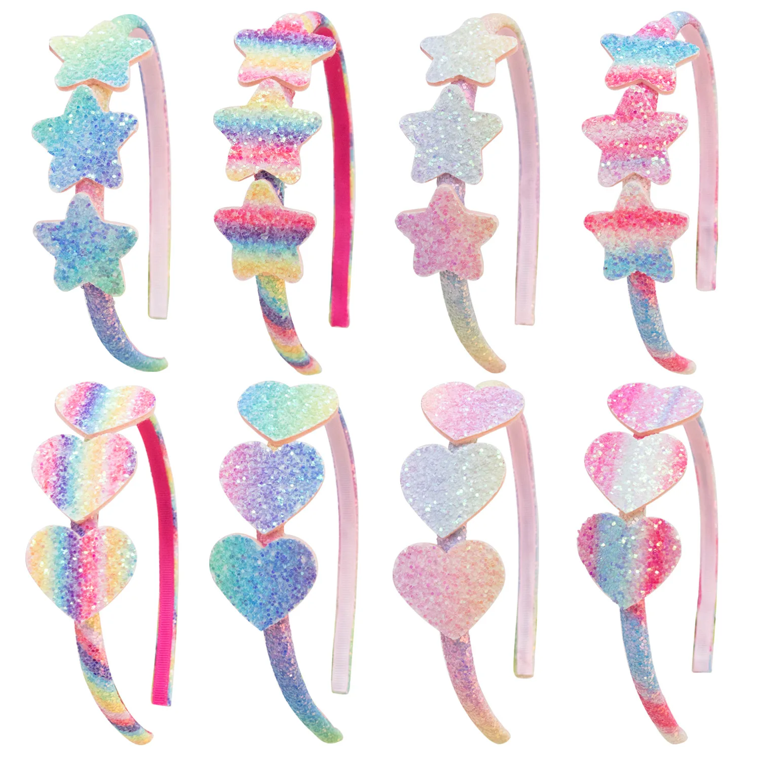 2023 Fashion Girls Glitter Hair Bands Cute Colors Hair Hoop Hairbands Lovely Bow Stars Headbands For Kids Gifts Hair Accessorie