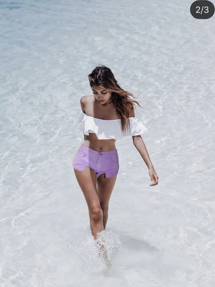 Low Waist Denim Shorts Candy Colored Frayed Hem Pocket  Hot Pants Macaron Pink Purple Women's Casual High Waist Jeans