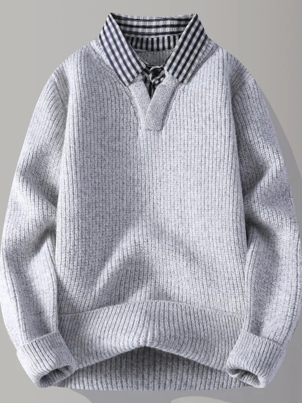 

Thiened Knitted irt Collar Sweater Men's Overhead Winter Warm Casual Sle f High Ne Non-deformable Polyester Fiber