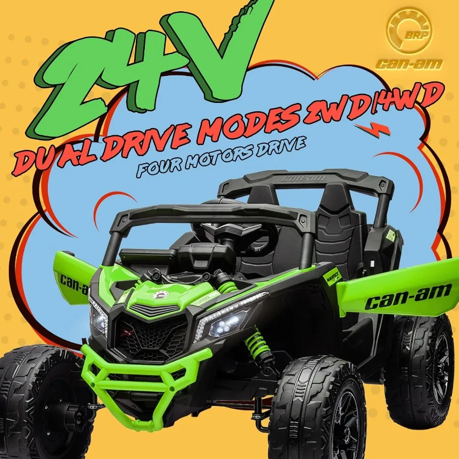 รถของเล่นเด็กนั่งขับ 24V สำหรับเด็กโต, 4x200W, รถ UTV ไฟฟ้า 2 ที่นั่ง ขับเคลื่อน 4WD/2WD, ยาง EVA, โช้คอัพ 4x4, รีโมทคอนโทรล, ขนาด L