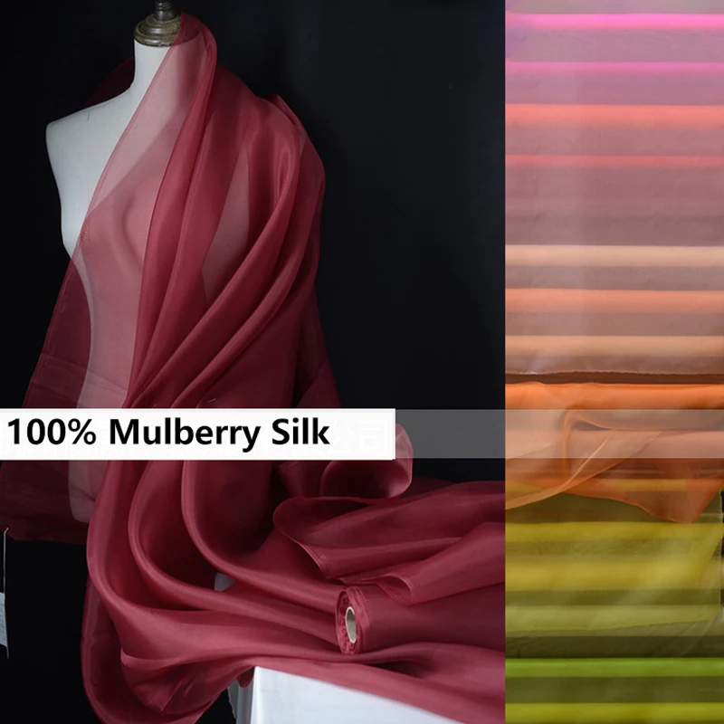 100% Mulberry Silk Organza, Width 138cm, Thickness 8m/m, Solid Color Pure Silk Fabric for Wedding DIY Sewing By The Meter