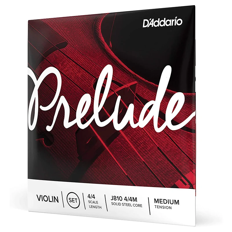 D'Addario Prelude Violin Strings Set J810 E-A-D-G 4 Strings Solid Steel Core Medium Tension Ball End Available in 4/4-1/8 Size