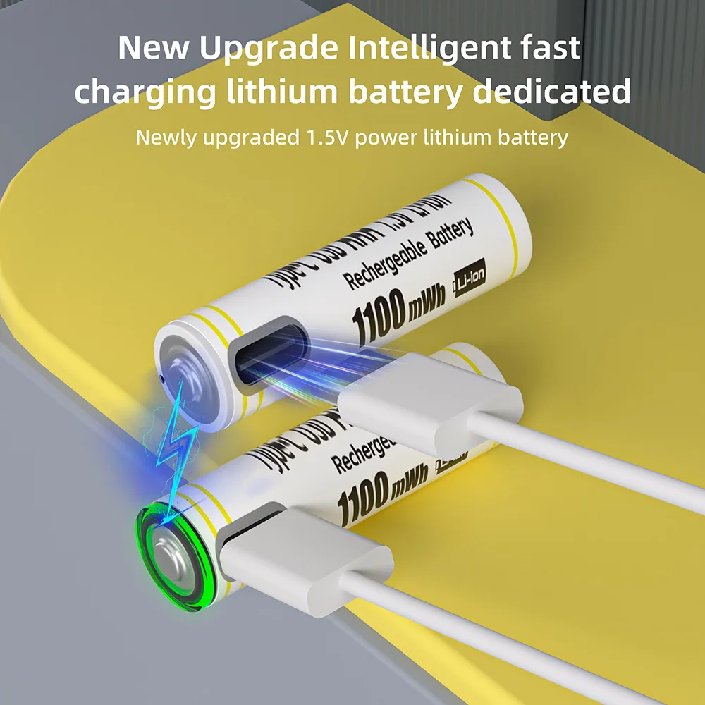 CHICNOD AAA 1.5V 1100mWh Rechargeable Li-ion Battery USB Type-C Direct Charging White Constant Voltage for Remote Control Toys