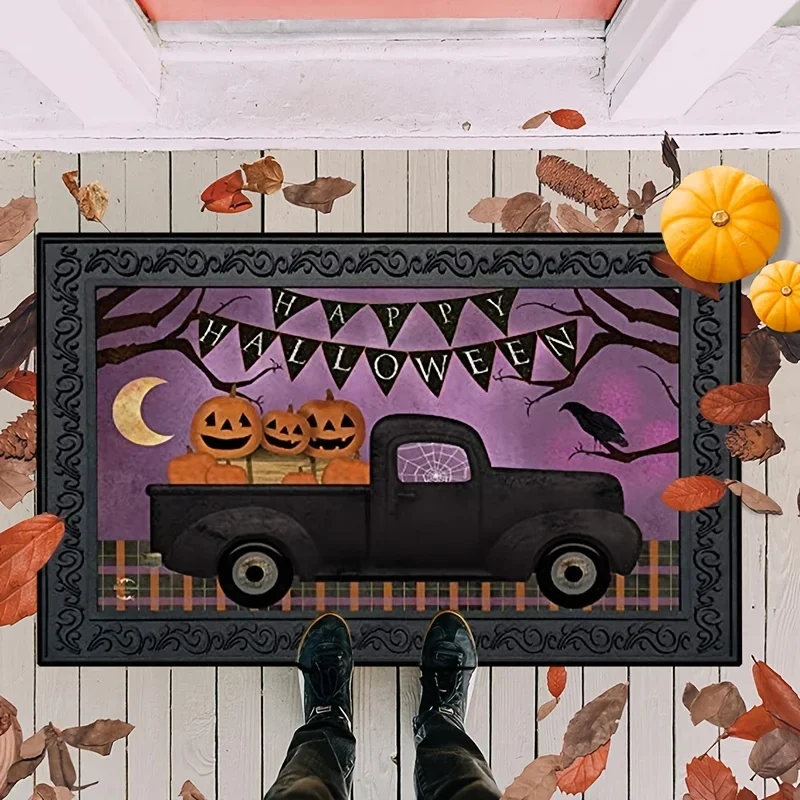 Halloween Pumpkin Truck Welcome Entrance Doormat Decor Kitchen Hallway Balcony Runners Rugs Bedroom Non Slip Floormat Bath Mat