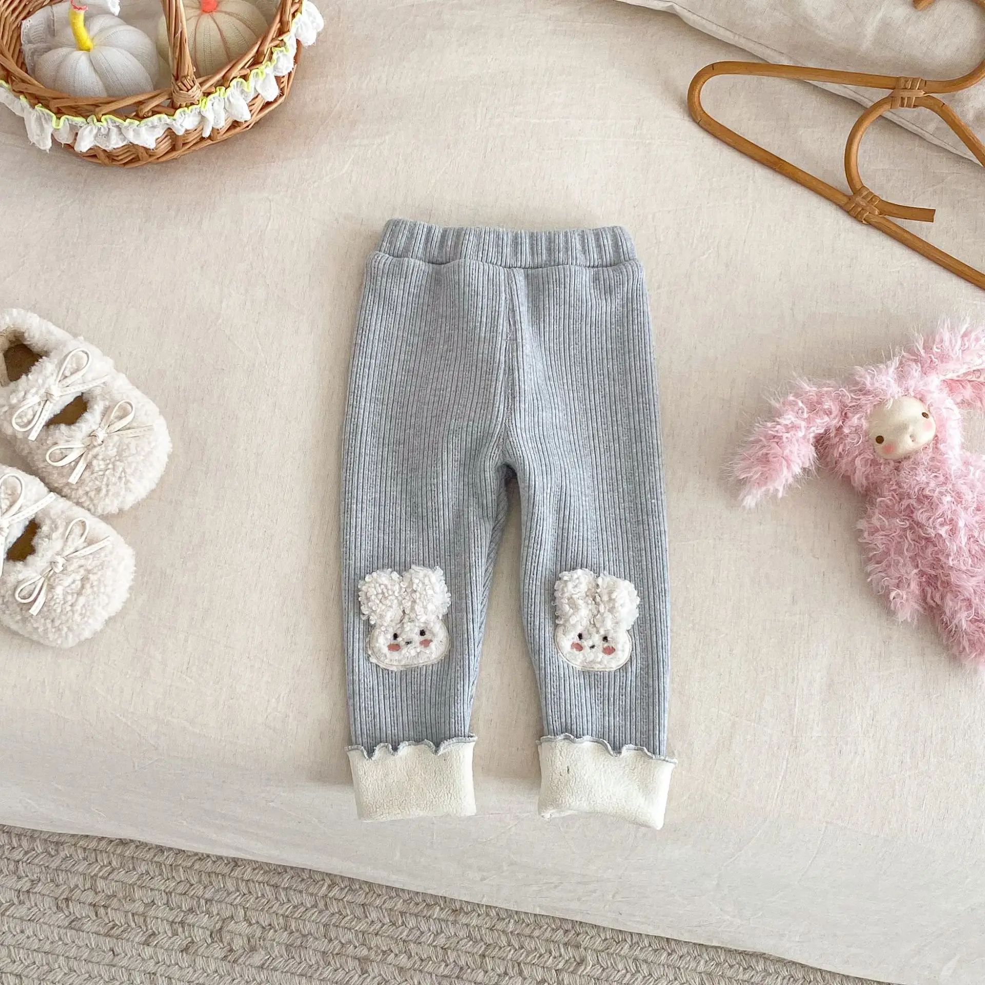 0–5 Jahre Kinder-Mädchen-Leggings, Kleidung, 2026, Frühling, mit Fleece gefüttert, niedliches Kaninchen, bestickt, warme lange Hose, weiche, dehnbare Hose – Detail 23