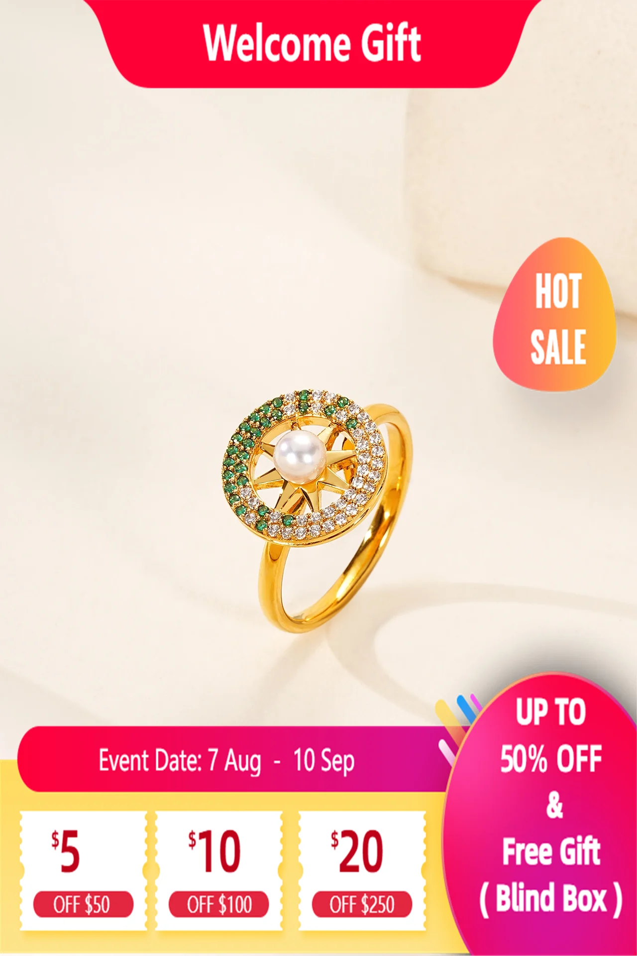 

Lium Gems Gold Vermeil 925 Sterling Silver Compass with pearl in-laid for anniversary & party gift