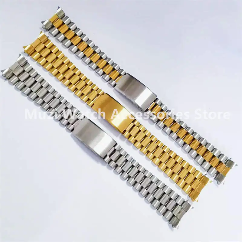 19mm 20mm 21mm Stainless Steel Universal Silver Gold President Curved End Watch Strap Band Bracelet Fit For ROX SKX Watch