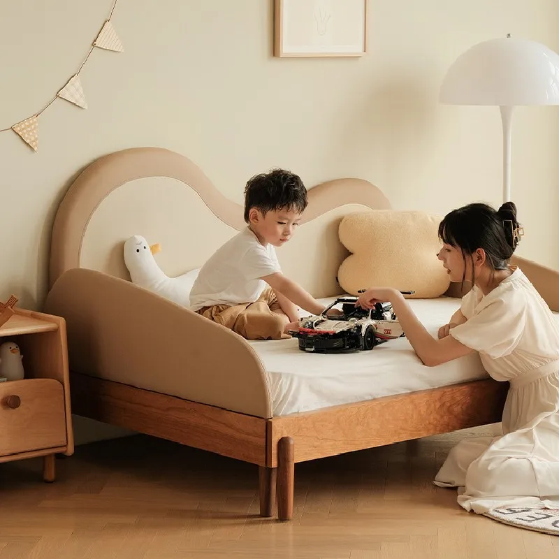 

Solid wood crib telescopic splicing bed pull-out bed Children's furniture Nordic cherry bed