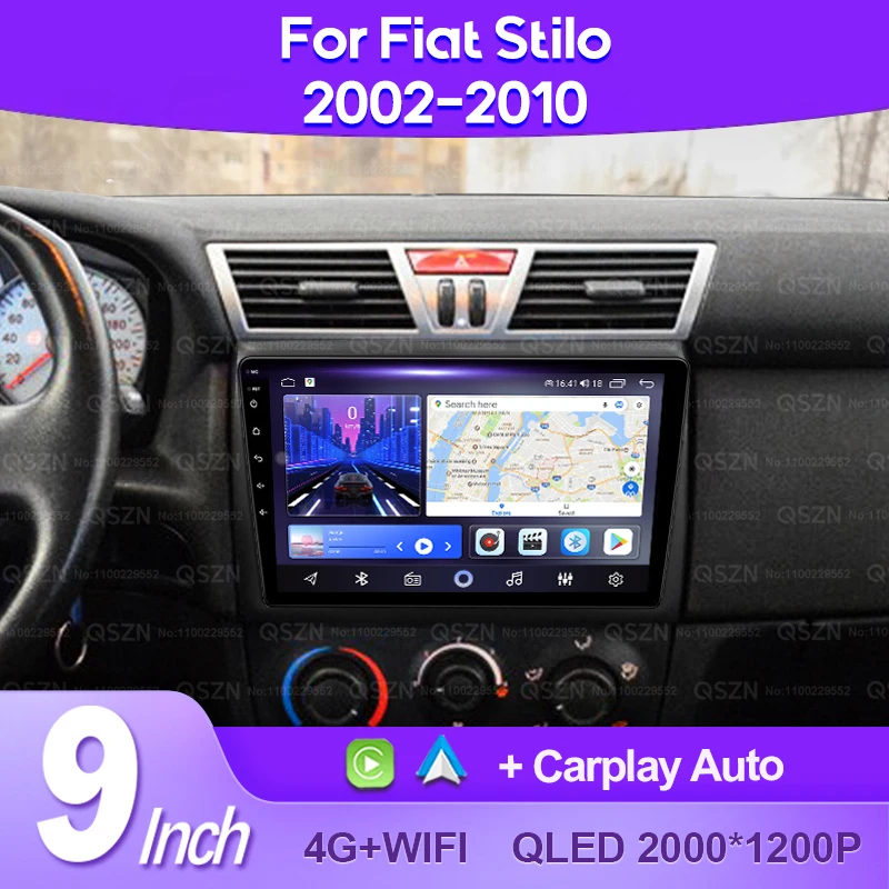 QSZN Car Radio For Fiat Stilo 2002 - 2010 2K QLED Android 13 Multimedia Video Player AI Voice CarPlay GPS 4G Head Unit Stereo