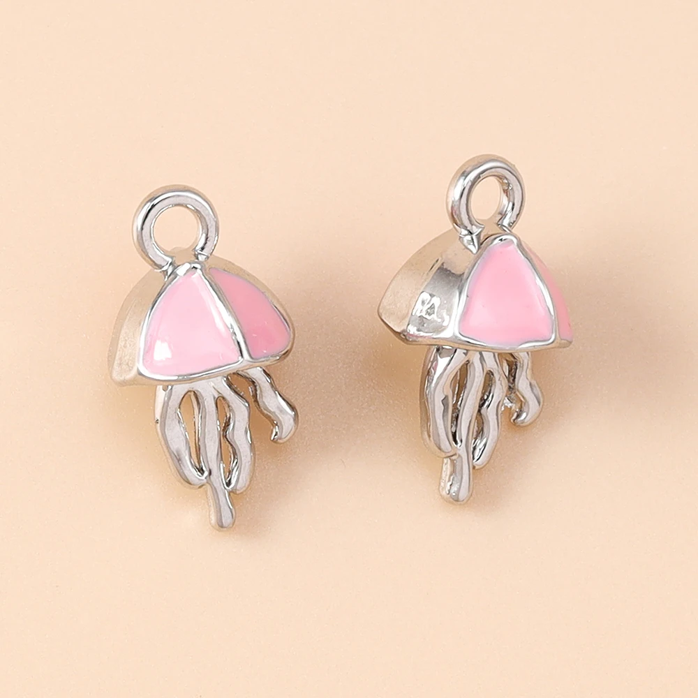 Leslie 5 Stück Niedliche Meerestier-Emaille-Mini-Quallen-Anhänger für Marken-Sterlingsilber-Armbänder DIY-Anhänger – Detail 6
