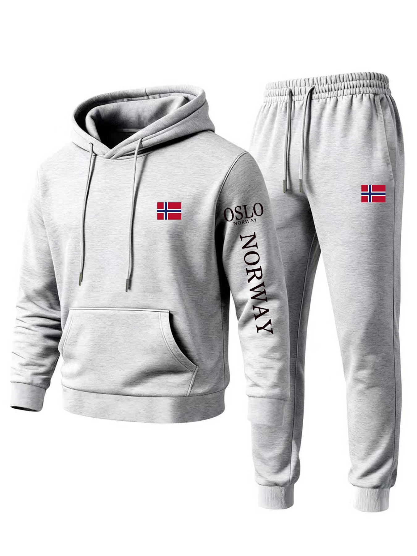 طقم سويت شيرت كلاسيكي بقلنسوة للرجال لخريف وشتاء 2025، طباعة العلم النرويجي العصري، طقم ملابس رياضية مريحة ودافئة