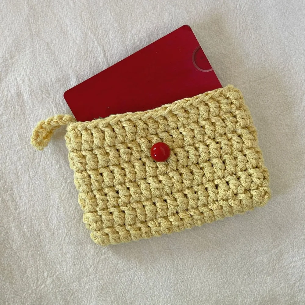 Portable Knitting Crochet Coin Purse Solid Color Square Weaving Card Bag Handmade Coin Bag Women
