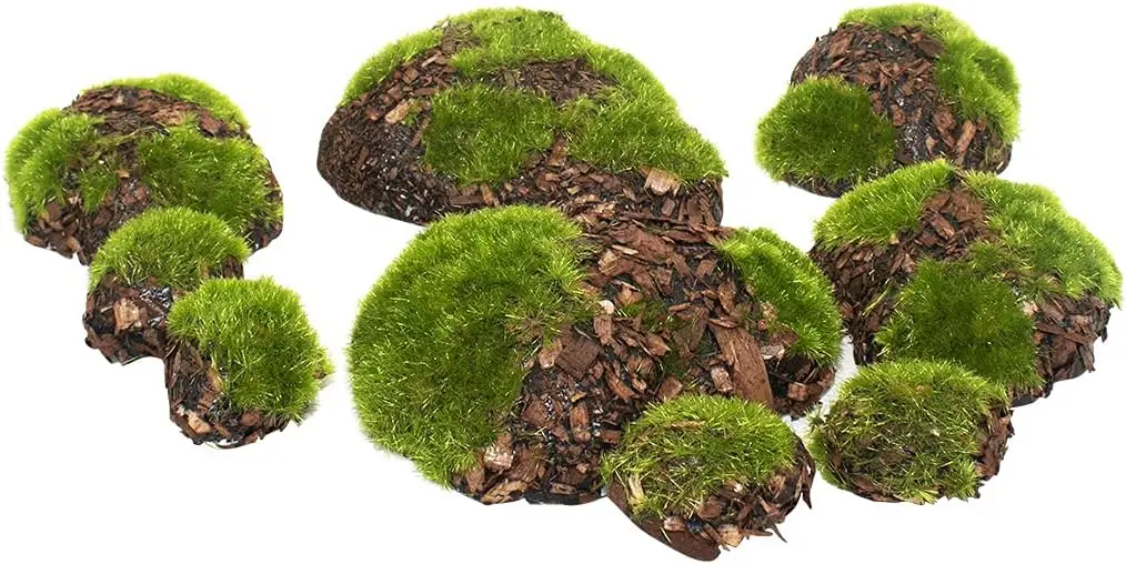Rocas de musgo artificiales, bolas grandes, decoración de musgo falso verde falso para jardín, arreglos florales DIY, planta en maceta, 6 piezas (3 tamaños)
