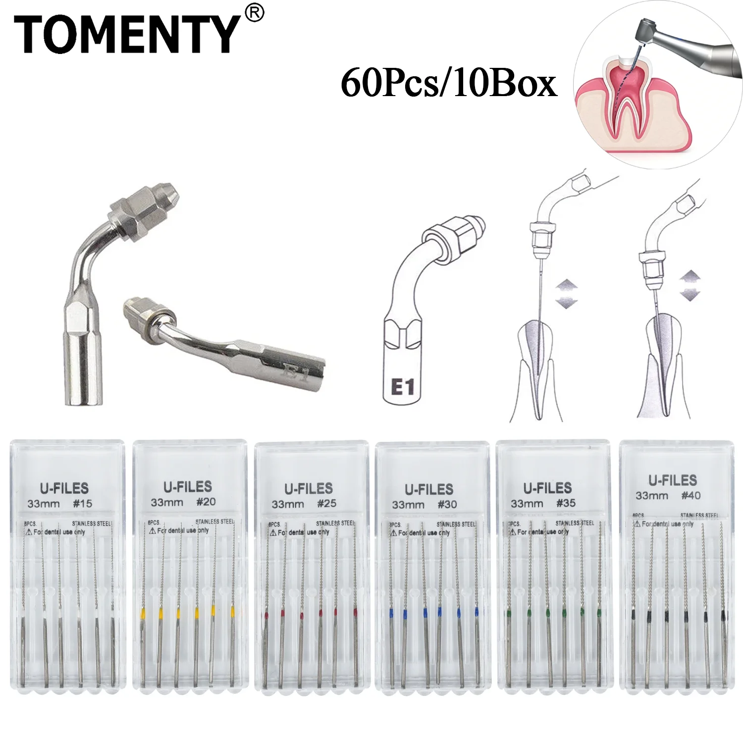10Box Dental U-Files Staniless Steel for Root Canal Endodontic Files 33mm Ultrasonic File Autoclavable Dentistry Root Cleaning