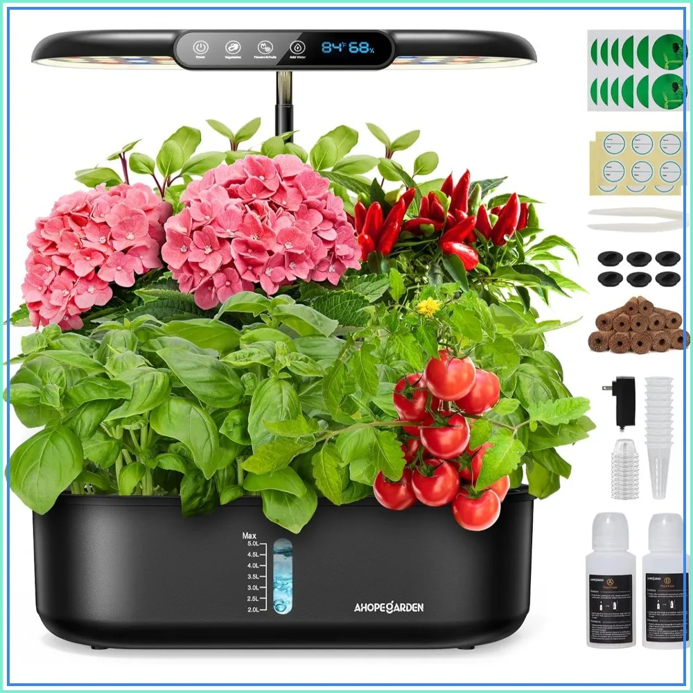 

12-Pod Hydroponics Growing System with LCD Display & LED Grow Light, Smart Temp & Humidity Control for Indoor Herb Garden