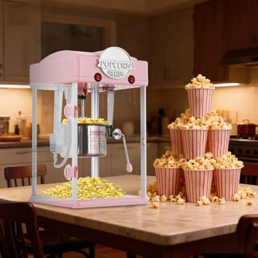 Pink 8oz Popcorn Machine with Stainless Steel Kettle Quiet Oil-Free Popper for Home Theater Movie Night Teen Gifts