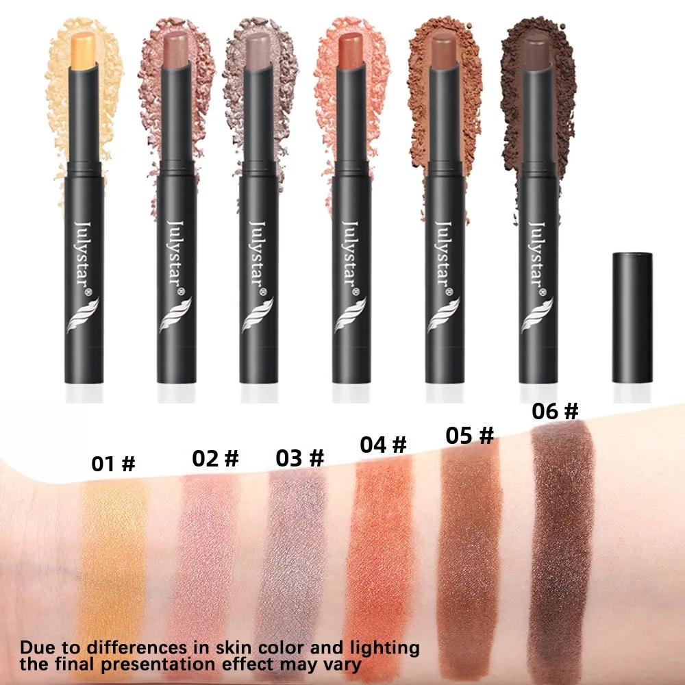 6-farbiger wasserfester Lidschattenstift, neutraler Lidschattenstift, mit glänzender und glänzender Augenkosmetik
