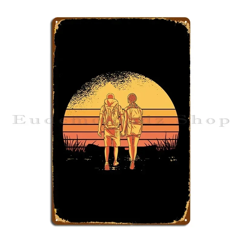 Couple Hiking Retro Sunset Metal Signs Printing Rusty Club Cinema Funny Tin Sign Poster