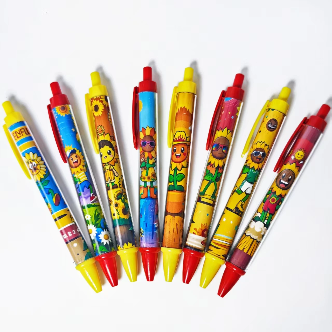 

8pcs/16pcs Healing Sunflower Theme Press Ballpoint Pen Daily Office Open Season Student Learning Stationery Gift Pen