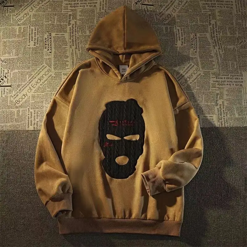 Baumwolle amerikanische trend ige Hip-Hop-Gesichts bedeckung gedruckt Männer und Frauen locker sitzende Paar Hoodie Streetwear übergroßen Hoodie y2k