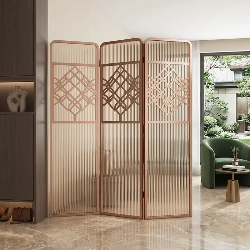 Custom 4 Panel Folding Stainless Steel Cut Grid Decorative Screen Partition Room Divider for Restaurant Commercial