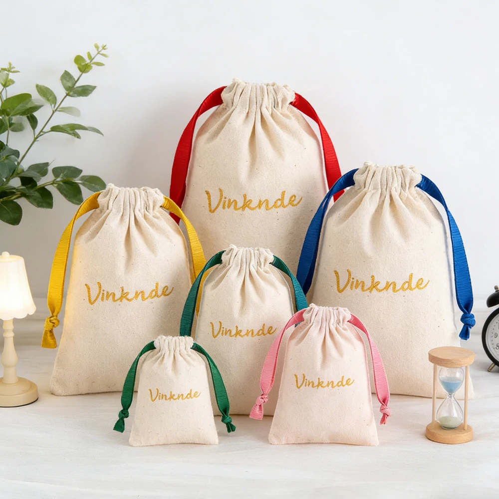 

50pcs Beige Canvas Cotton Drawstring Bags 20x25cm Gift Ribbon Pouch Custom Logo Dust Muslin Linen Bags Covers for Shoe Handbags
