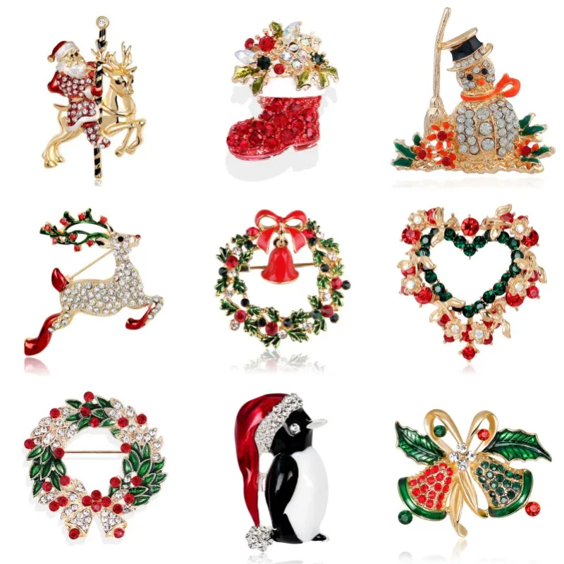 1pcs Christmas Brooch Pins For Women, Multi-Colored Rhinestone Christmas Jewelry Gift For Girls Christmas Decor Supplies