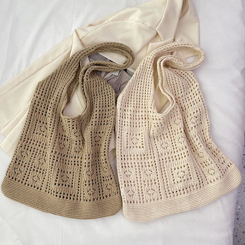 Fashion Hollow Design Woven Shoulder Bag Knitted Large Capacity Handbag Summer Travel Tote Casual Beach Bag For Women