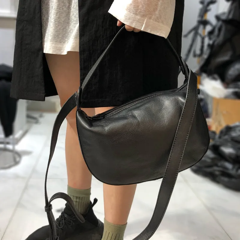 Natural Skin Saddle Design Women Handbags Solid Shoulder Bag Genuine Leather Messenger Crossbody Bags Female Cowhide Retro Purse