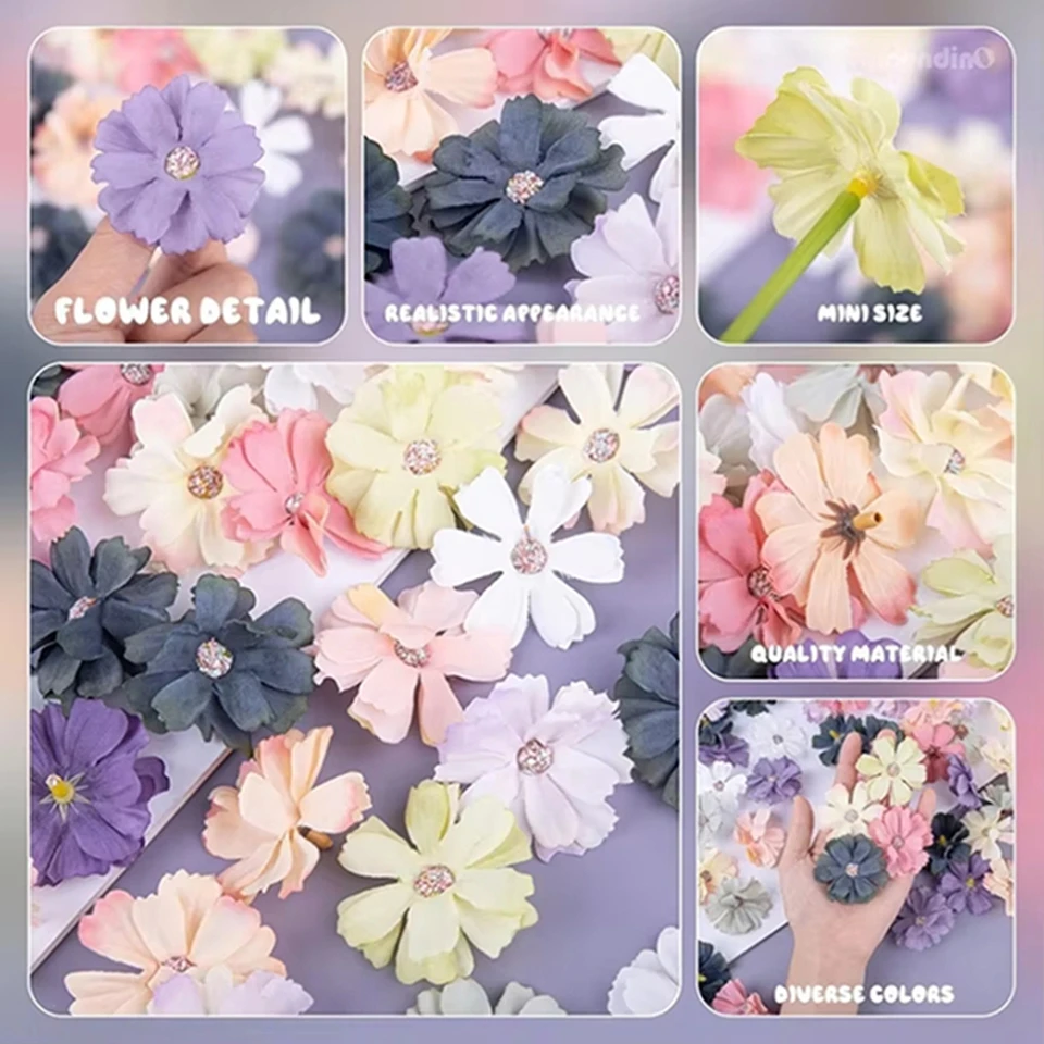 

50Pcs Artificial Flowers Silk Mini Daisy Heads Home Wedding Decor DIY Scrapbooks Fake Plants Festival Wreath Headdress Ornaments
