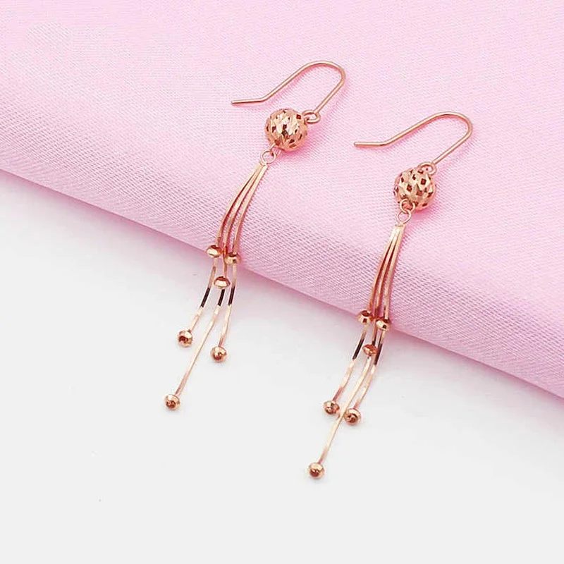 

585 Purple Gold Earrings bead earrings for women 14K Rose Gold Tassel Snake Bone Chain Long Earings Classic Jewelry